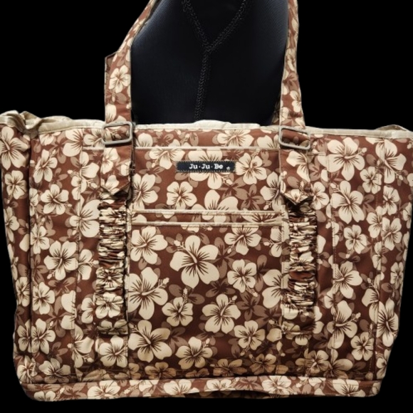 JU-JU-BE Oversized Neutral Hibiscus Print Diaper Bag with Shoulder Strap - Picture 2 of 16